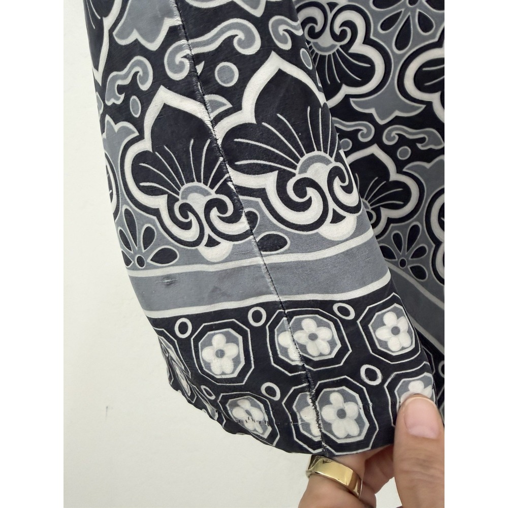 Tory Burch 100% Silk Gray White Geometric Tunic Dress Split Neck Women Shift 4 - Picture 10 of 14